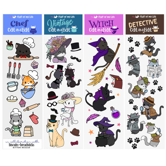 Sticker Sheets, Set of 4 - Cat in a Hat (2" x 7")