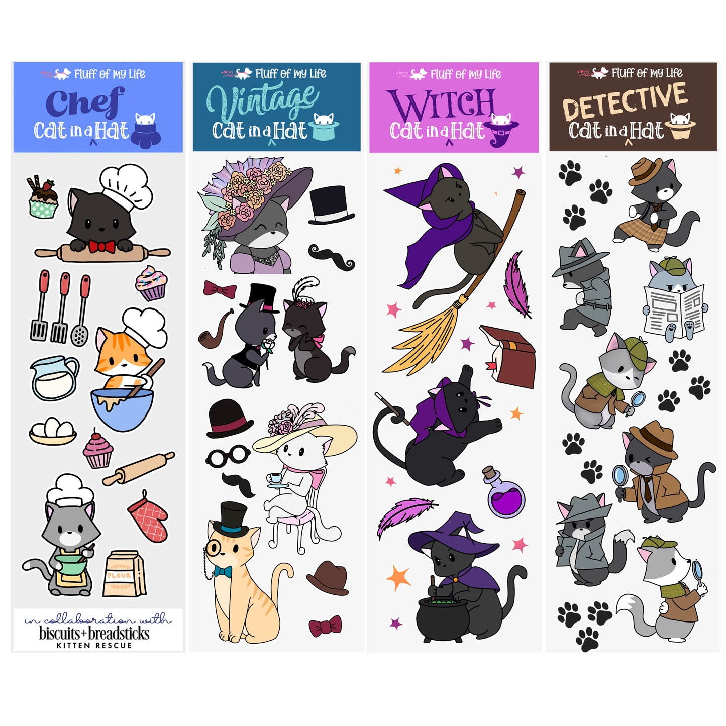 Sticker Sheet - Cat in a Witch Hat