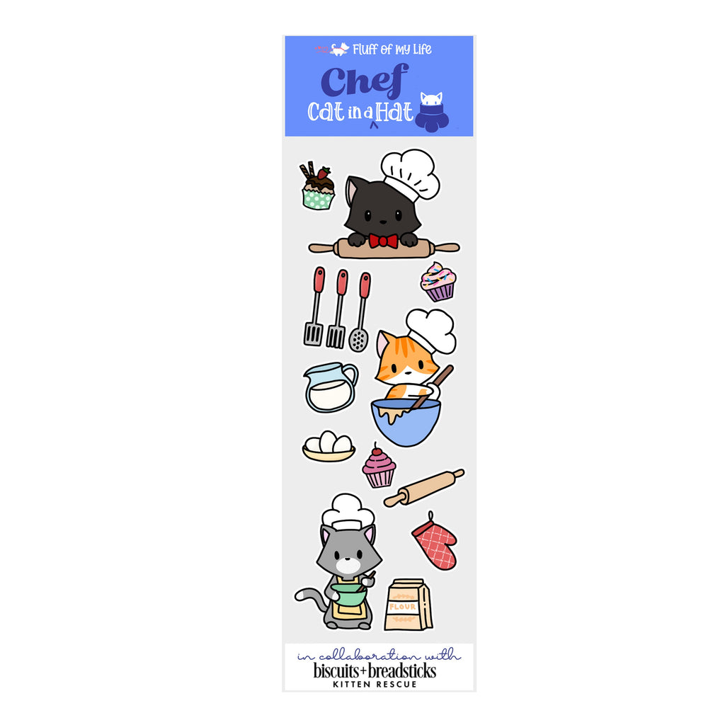 Sticker Sheet - Cat in a Chefs Hat (2" x 7")