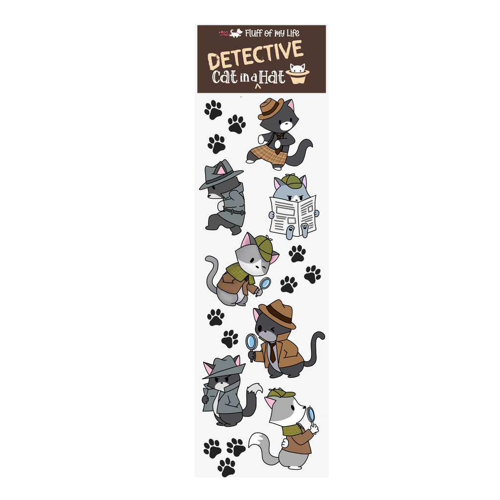 Sticker Sheet - Cat in a Detective Hat (2" x 7")