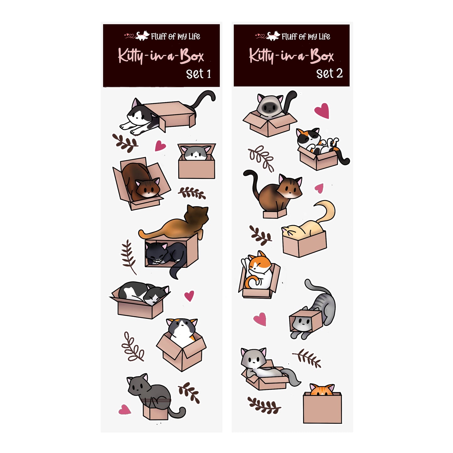 Sticker Sheet - Kitty-in-a-Box, Set 1 (2" x 7")