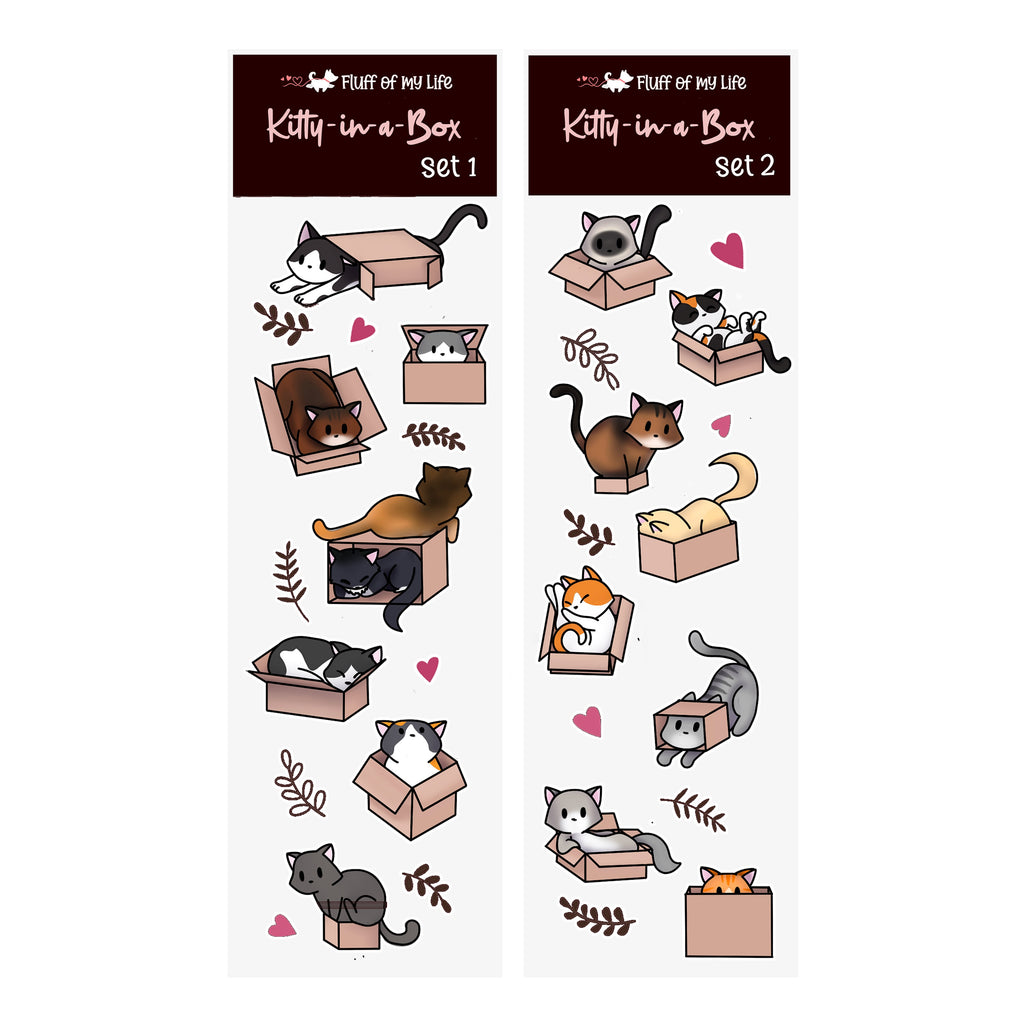 Sticker Sheet - Kitty-in-a-Box, Set 1 (2" x 7")