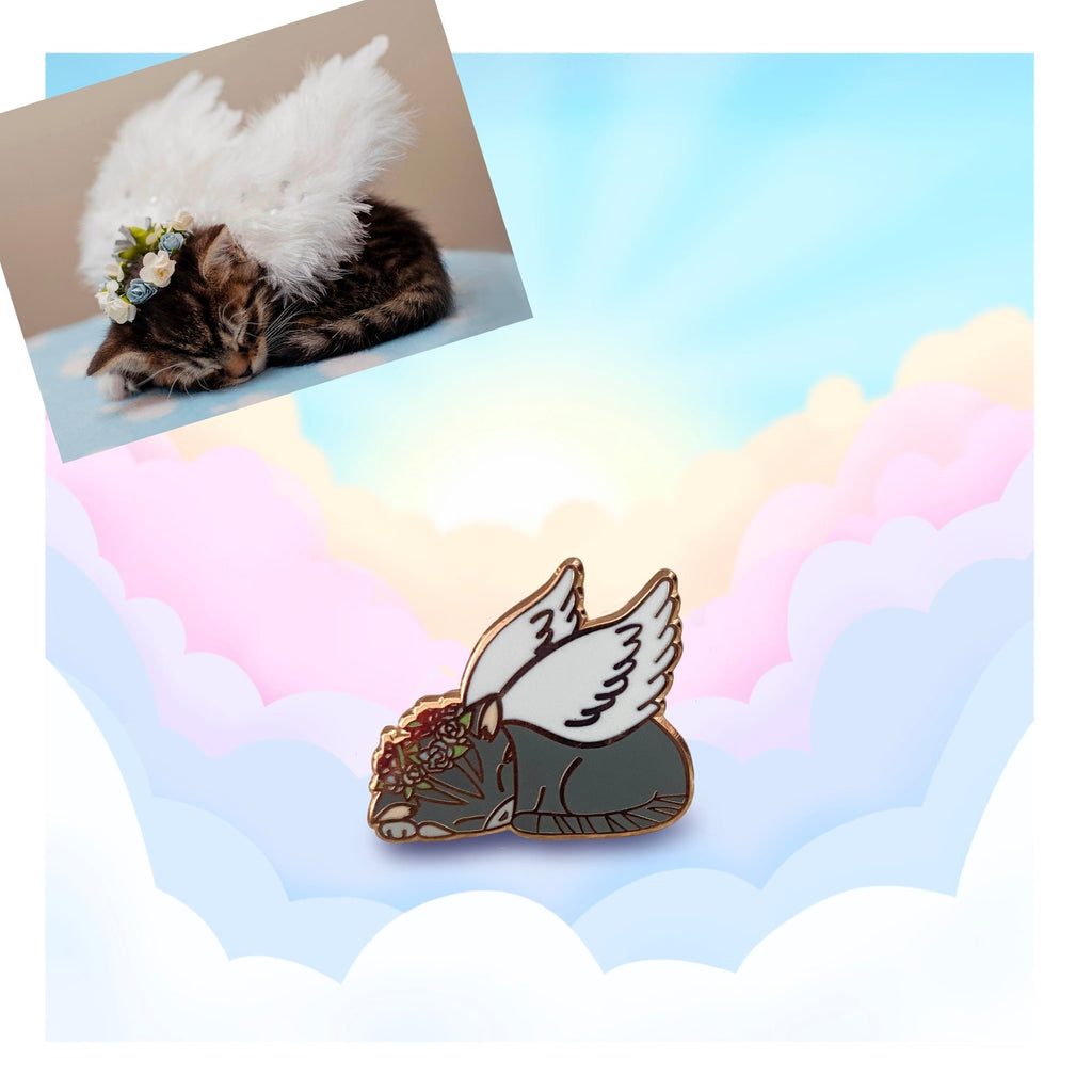 Sleeping Angel Kitty Pin, , Brooches & Lapel Pins