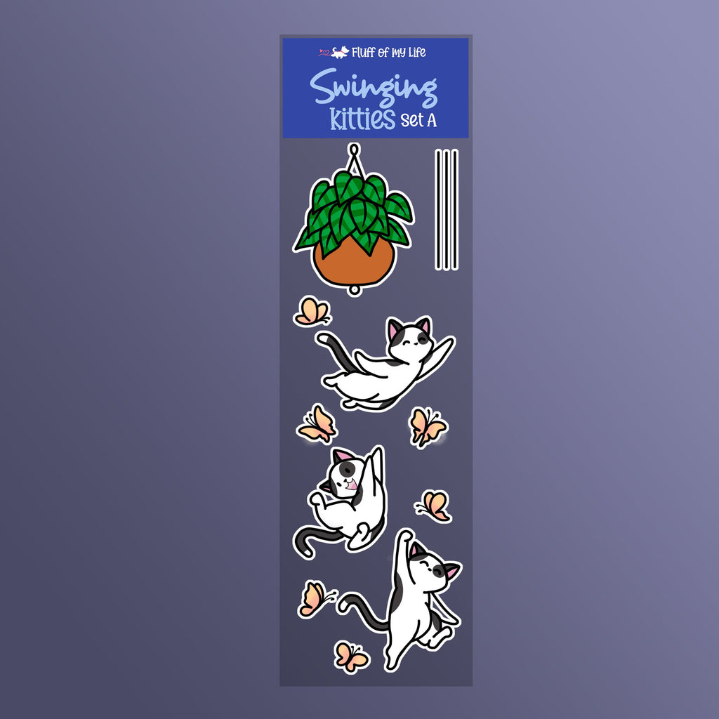 Sticker Sheet - Swinging Kitties, Set A, , Decorative Stickers