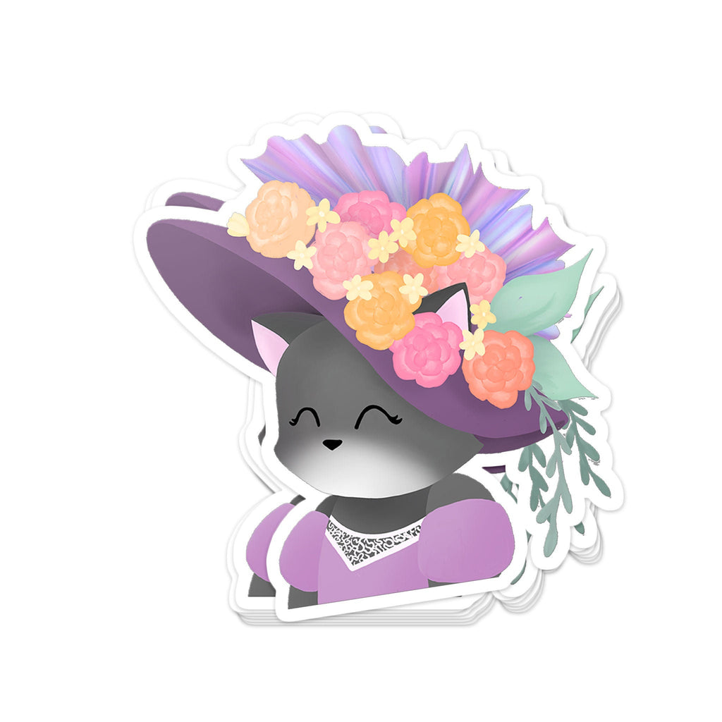 Cat in a Vintage Floral Hat - Sticker, , Decorative Stickers