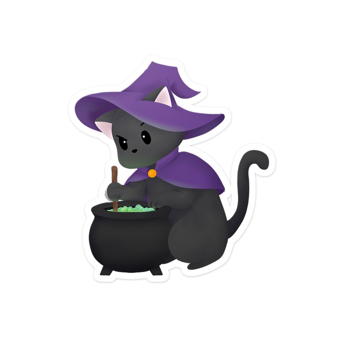 Cat in a Witch Hat - Sticker, , Decorative Stickers