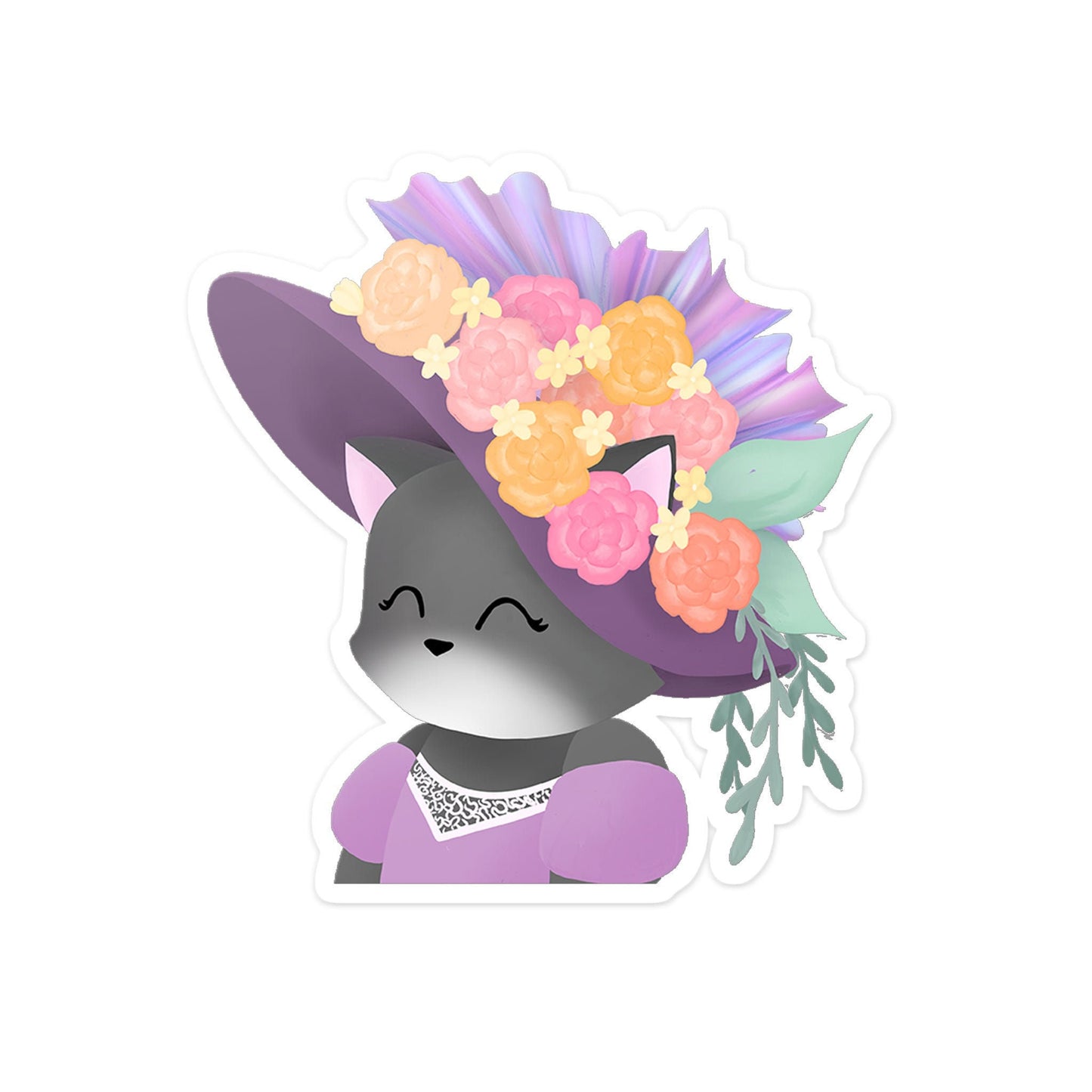 Cat in a Vintage Floral Hat - Sticker, , Decorative Stickers