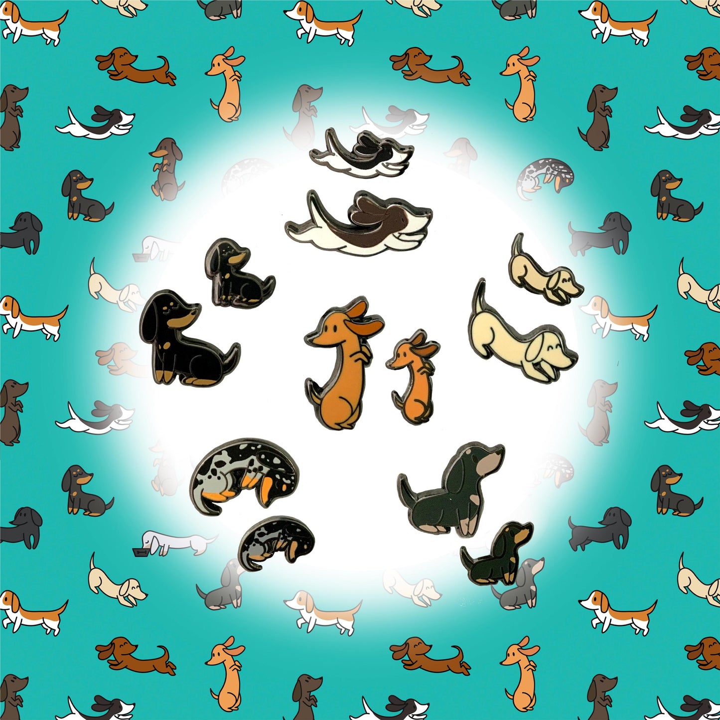 Tiny Dachshund Pins - Set of 6