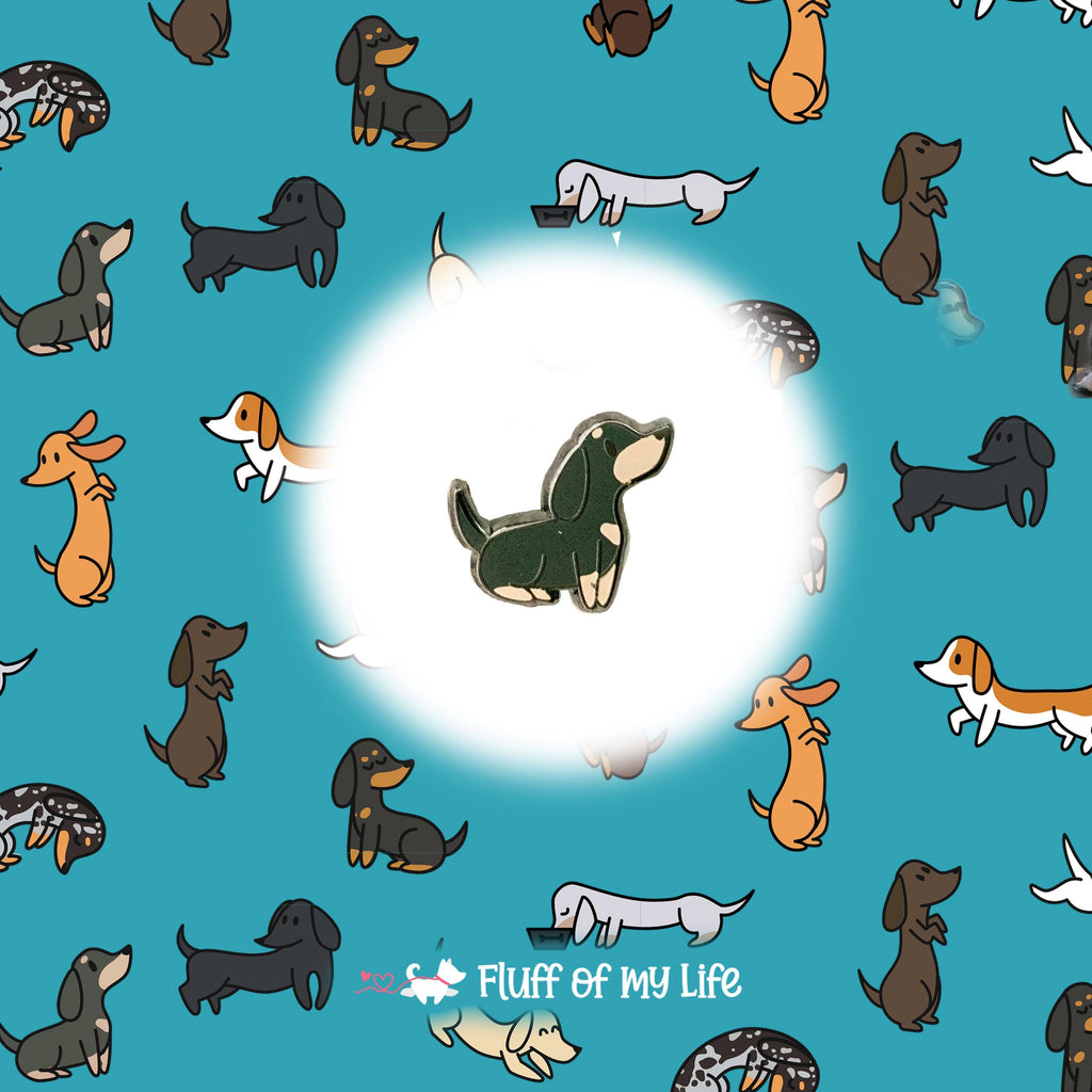 Dachshund Pin, Black & Tan, Sitting Looking Up