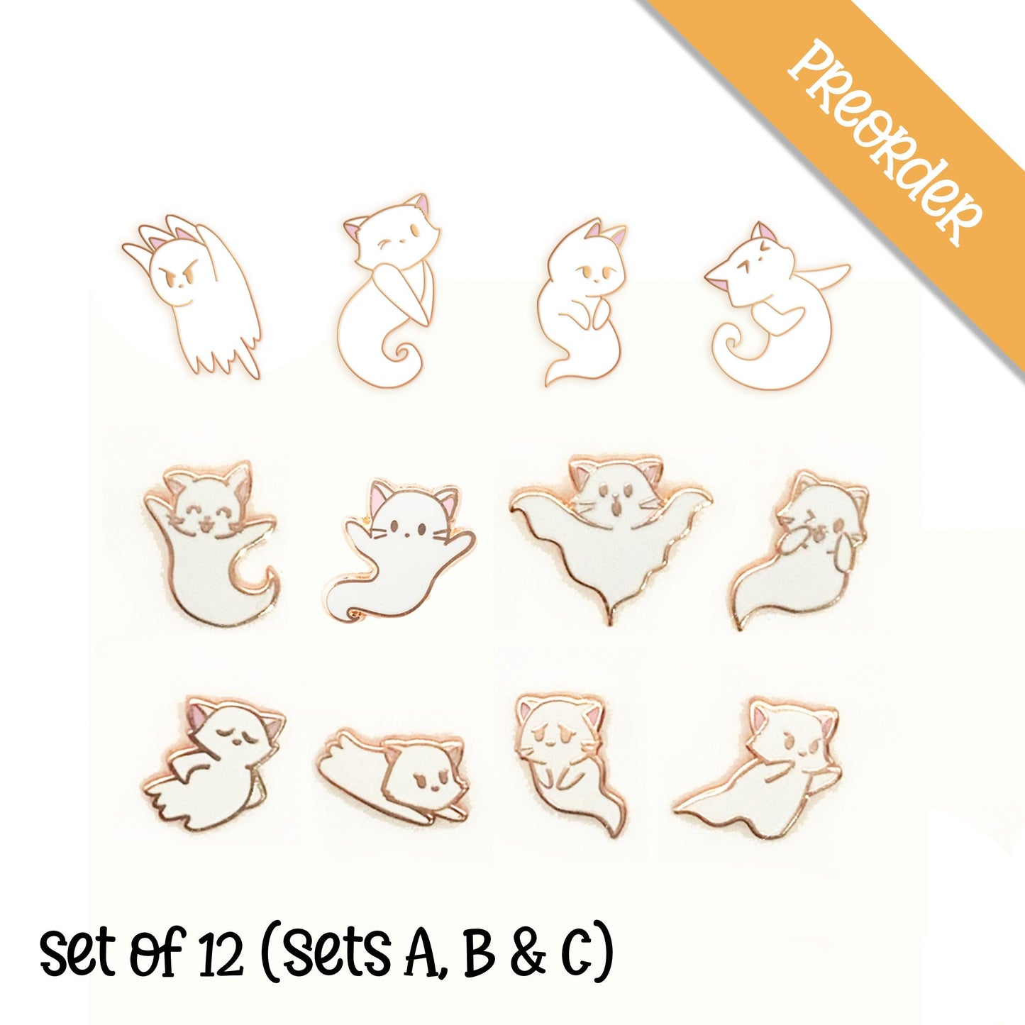 PREORDER Ghost Kitties Set C, Set of 4 - Tiny Enamel Pins, Mini Pin Set