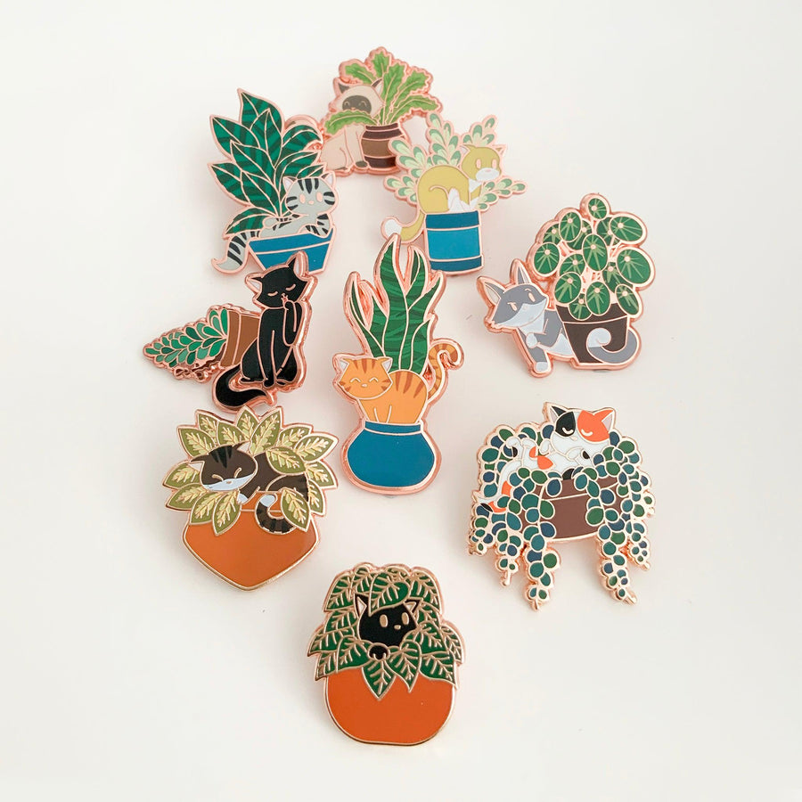 Pot Plant Kitties - Pin Collection, Set of 9 Enamel Pins