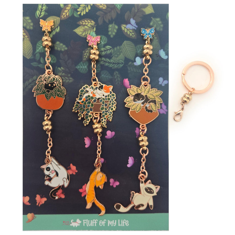 Mix'n'Match Pot Plant & Swinging Kitties – Magnetised Dangle Pin Set + Keychain