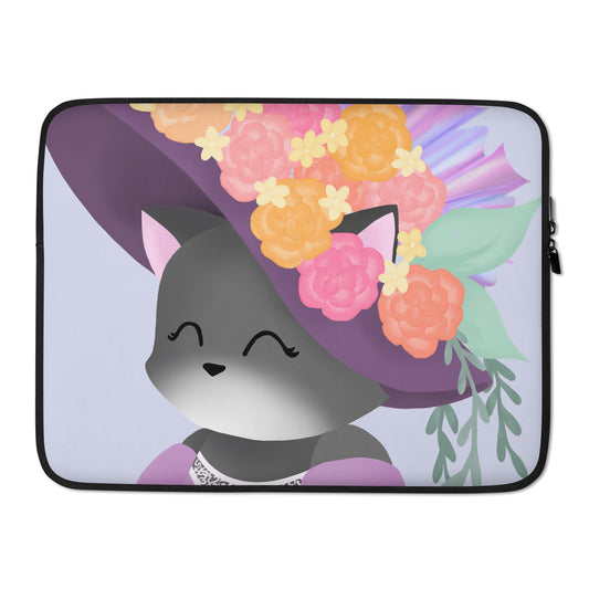 Fancy Kitty with Floral Vintage Hat - Laptop Sleeve, Mother’s Day Gift
