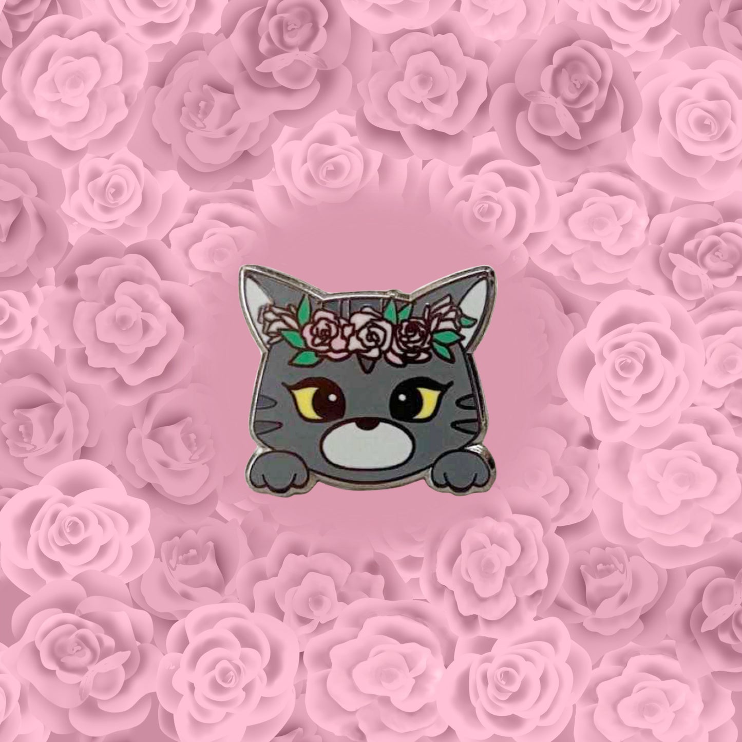 Floral Crown Kitty Pin - Pink Rose