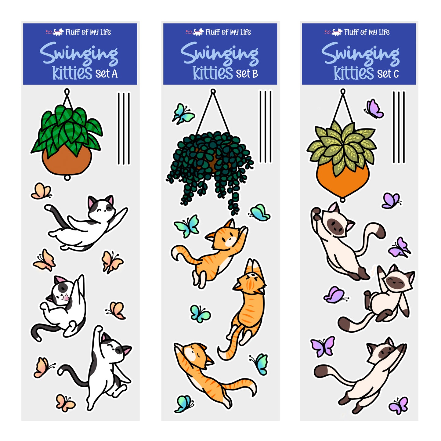 Sticker Sheets, Set of 3 - Swinging Kitties