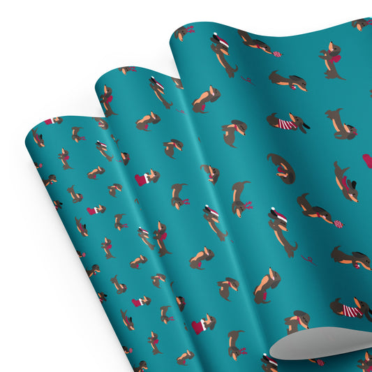 Christmas Dachshunds Wrapping Paper, Teal
