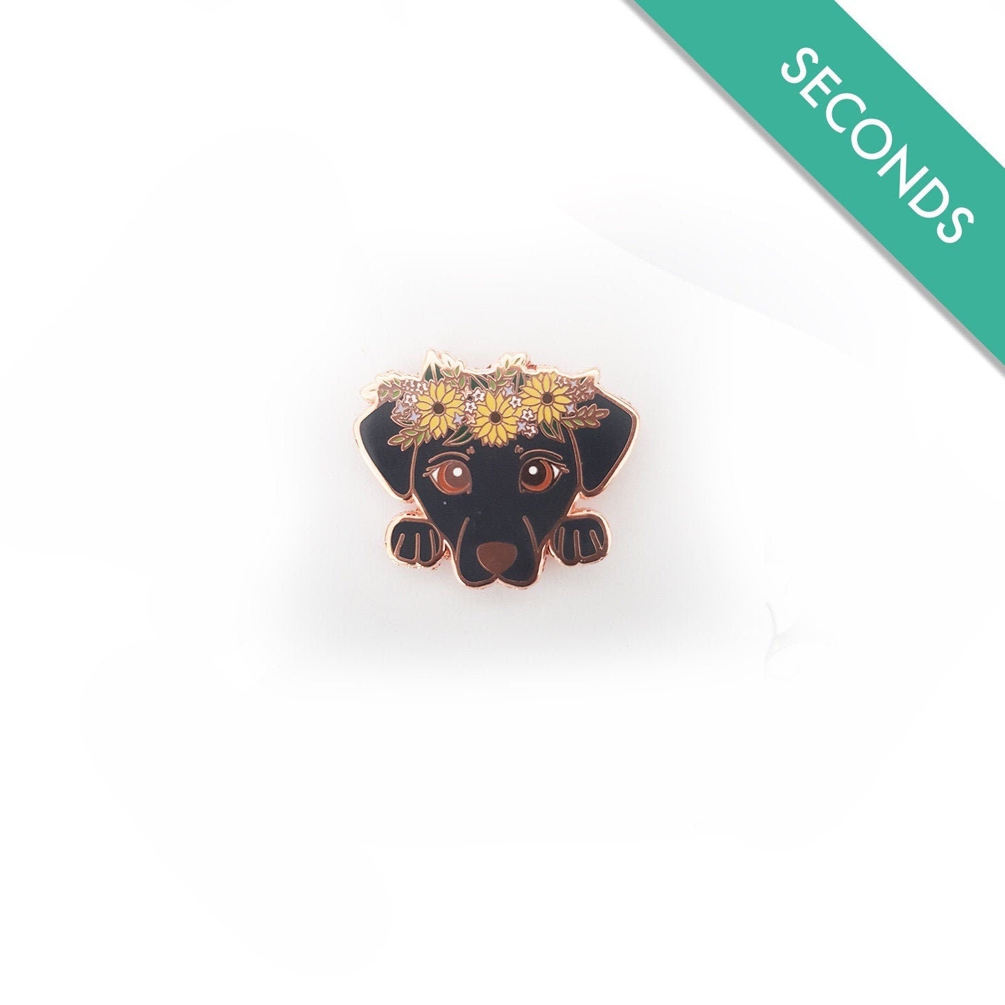 Black Lab with Sunflower Crown - Pin Seconds - Small Enamel Pin