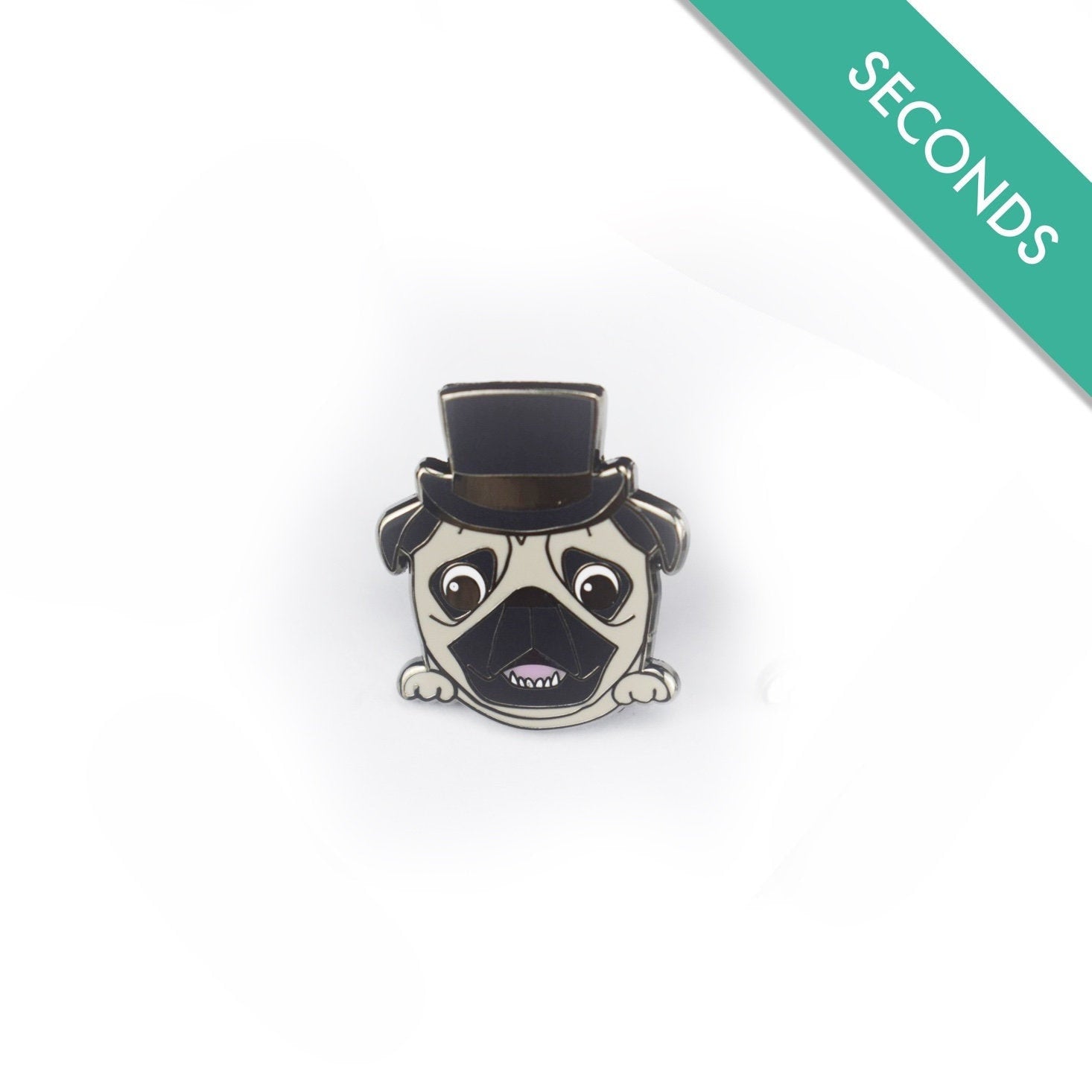 Pug in a Hat - Pin Seconds - Small Enamel Pin (Cute Pug in Top Hat, Dog Head Peeking Pin, Squishy Face Crew Pin)