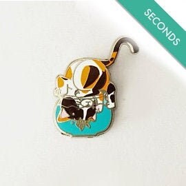 Ginny Gone Fishin' - Pin Seconds - Small Enamel Pin, cute calico cat with head in fish bowl