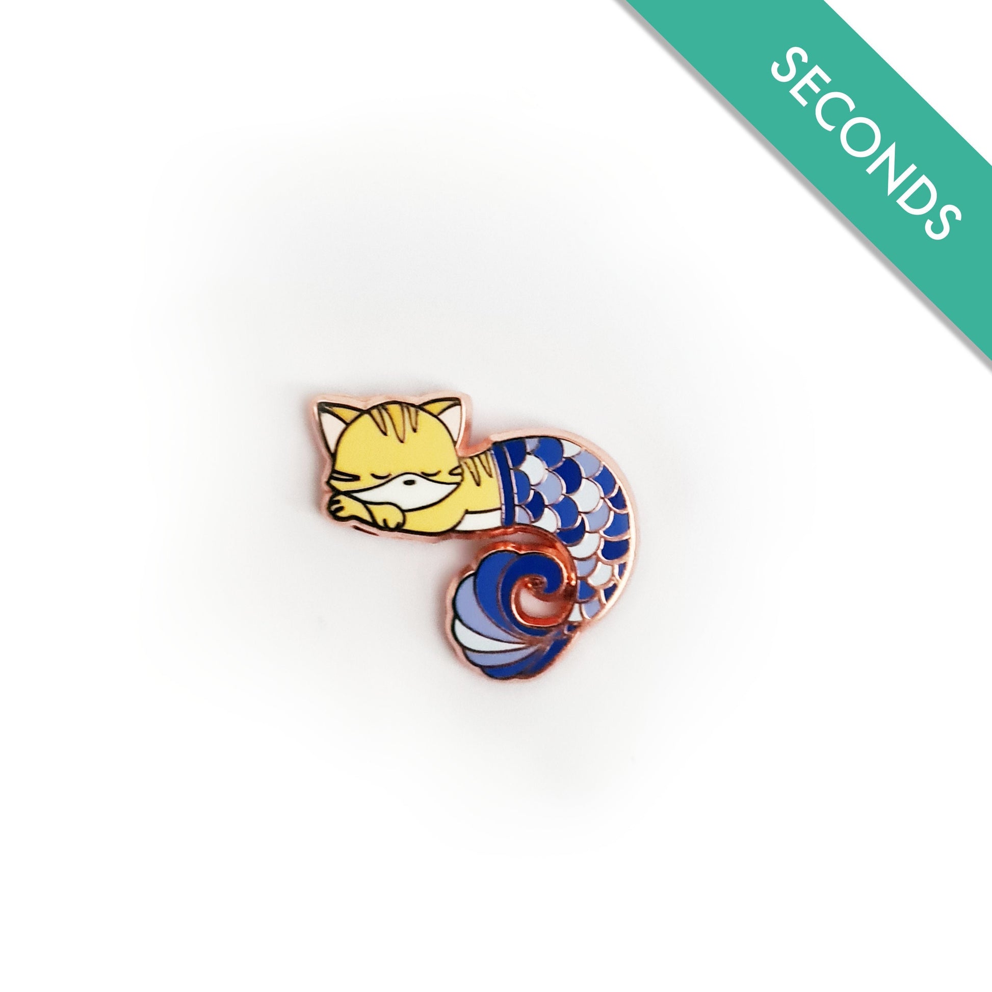 Purrmaid V Pin - Pin Seconds - Small Enamel Pin (Ginger Tabby Cat with Violet/Blue Tail)