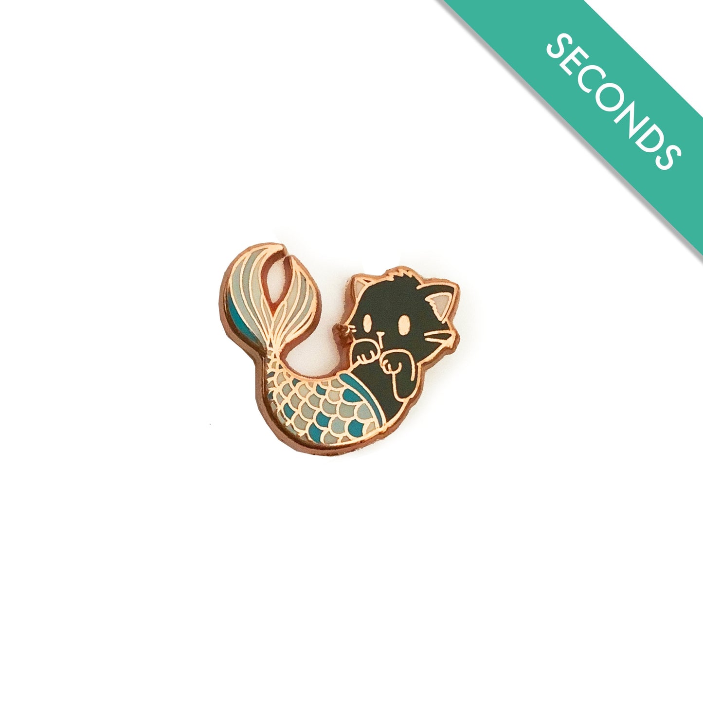 Purrmaid III Pin - Pin Seconds - Small Enamel Pin (Black Cat with Blue Tail)