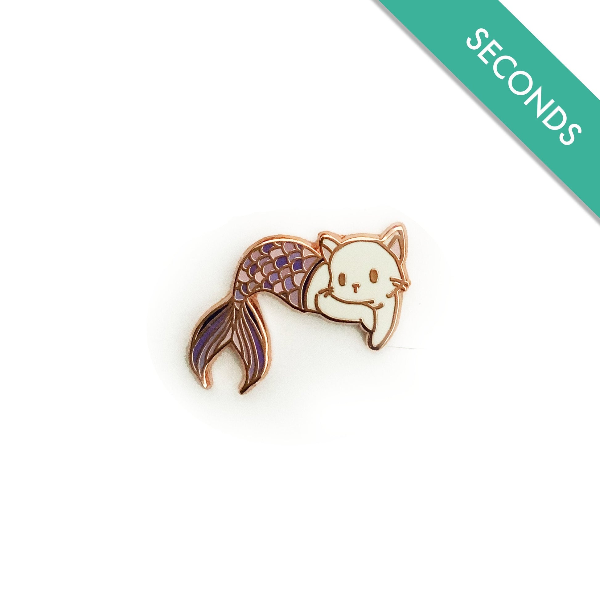Purrmaid IV Pin - Pin Seconds - Small Enamel Pin (White Cat with Lavender/Purple Tail)