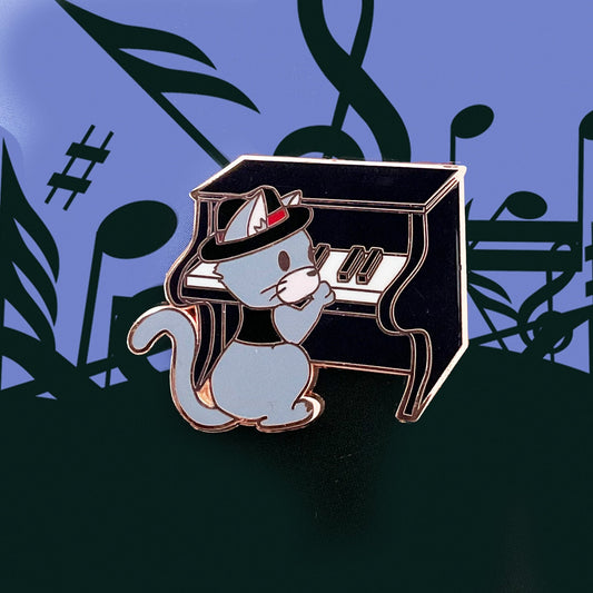 Jazz Kitties Collection - Piano Kitty - Small Enamel Pin (All Fluffed Up Pin & Sticker Club), Pins, Brooches & Lapel Pins
