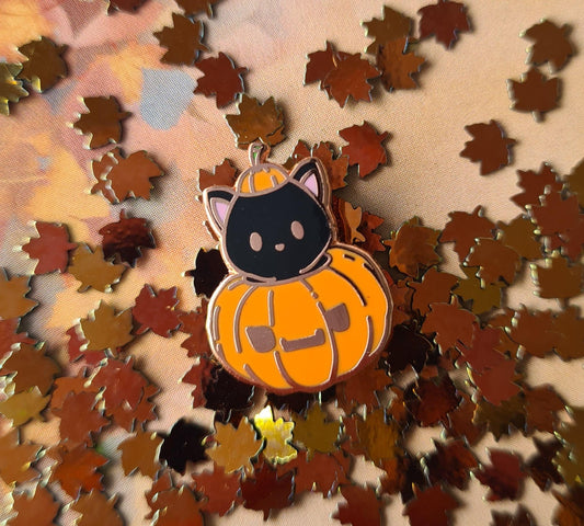 Pumpkin Kitty - Tiny Enamel Pin (Halloween, Kawaii Cat, Hard Enamel Pin), Pins, Brooches & Lapel Pins