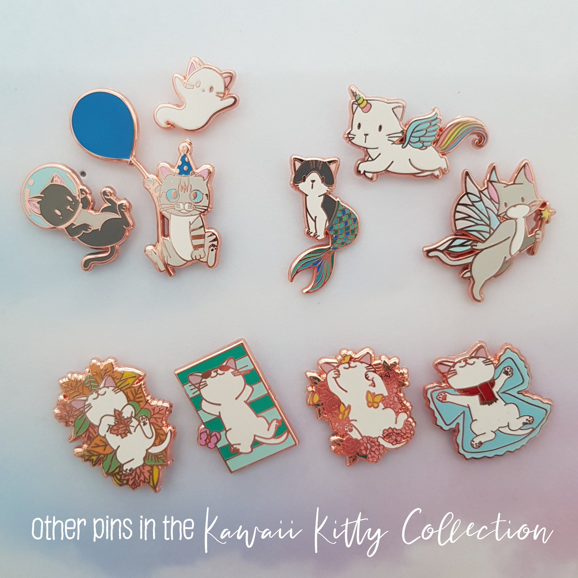Kitties in Season Collection - Winter, Spring, Summer, Autumn (Set of 4 Enamel Pins), Pins, Brooches & Lapel Pins