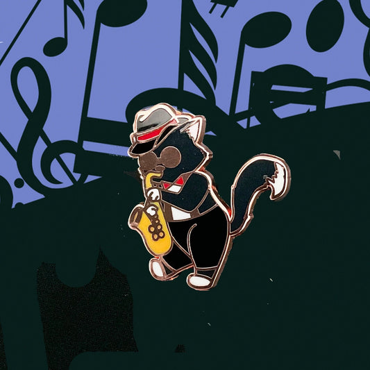 Jazz Kitties Collection - Saxophone Kitty - Small Enamel Pin (All Fluffed Up Pin & Sticker Club), Pins, Brooches & Lapel Pins