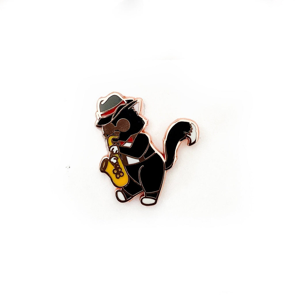 Jazz Kitties Collection - Saxophone Kitty - Small Enamel Pin (All Fluffed Up Pin & Sticker Club), Pins, Brooches & Lapel Pins