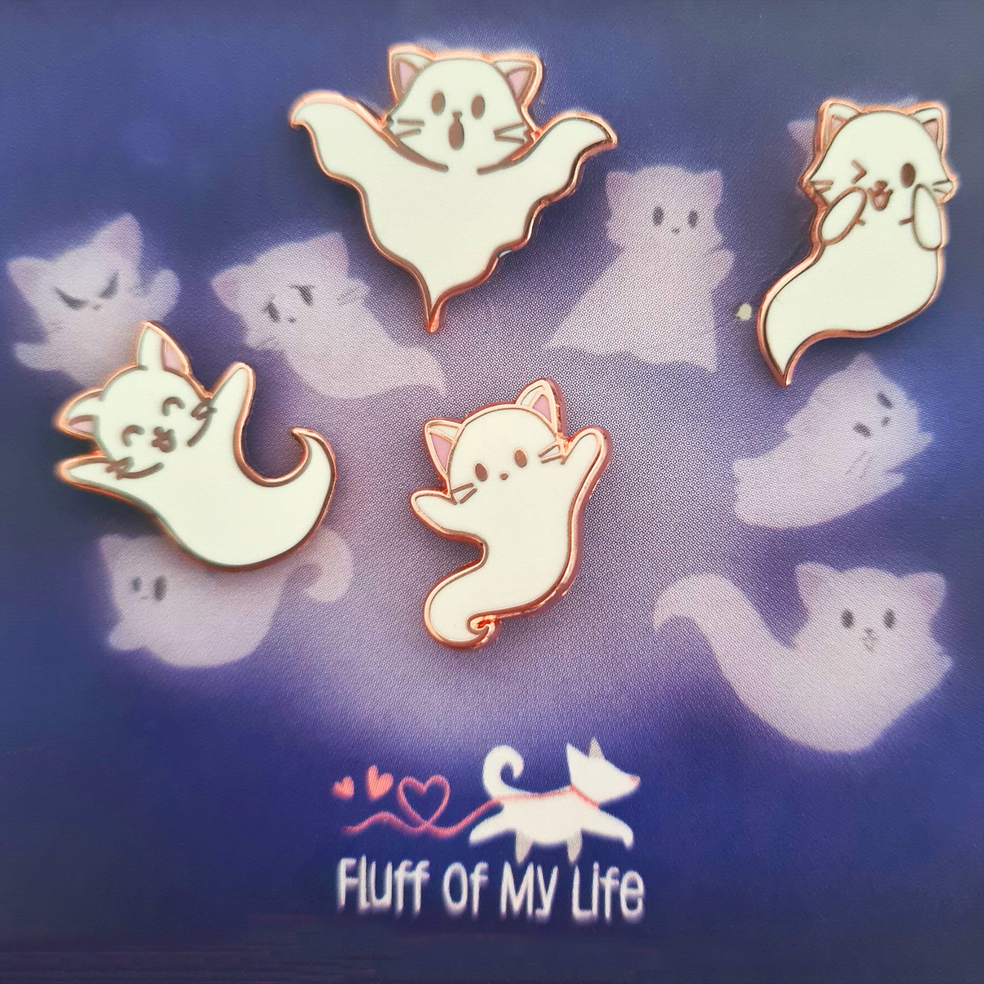Ghost Kitties, Set of 8 - Tiny Enamel Pin (Halloween, Cat Lapel Pin, Hard Enamel Pin), Pins, Brooches & Lapel Pins