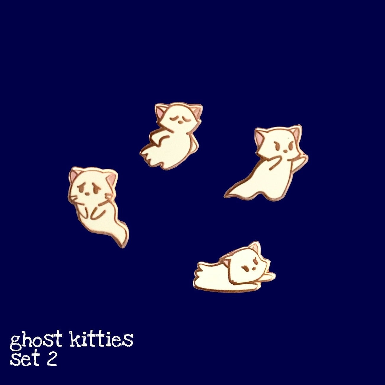 Ghost Kitties Set B, Set of 4 - Tiny Enamel Pins, Mini Pin Set, Pins, Brooches & Lapel Pins