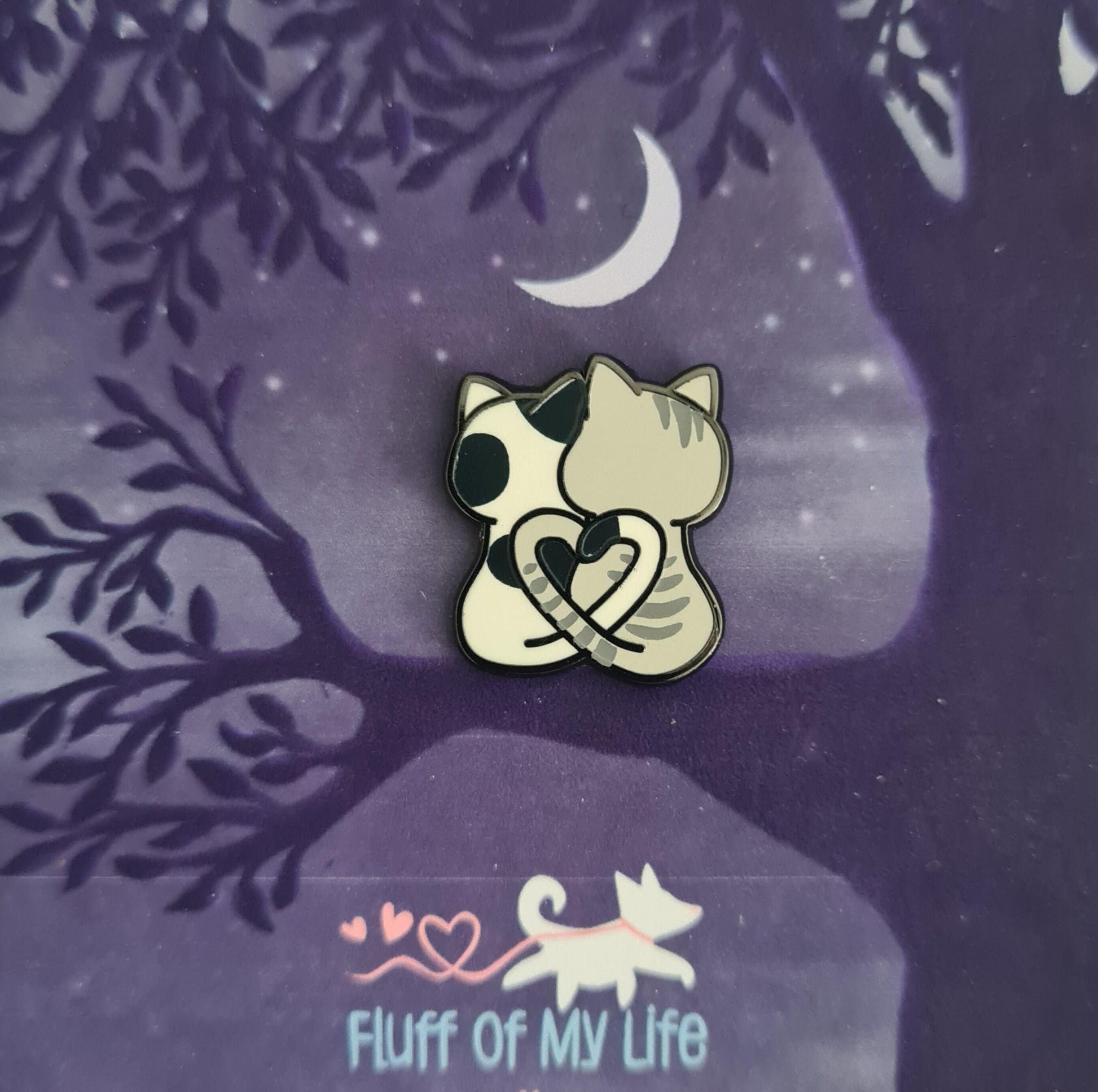 Moonlit Kitty Love - Spots & Stripes. Valentines Day Cats - Small Enamel Pin, Pins, Brooches & Lapel Pins