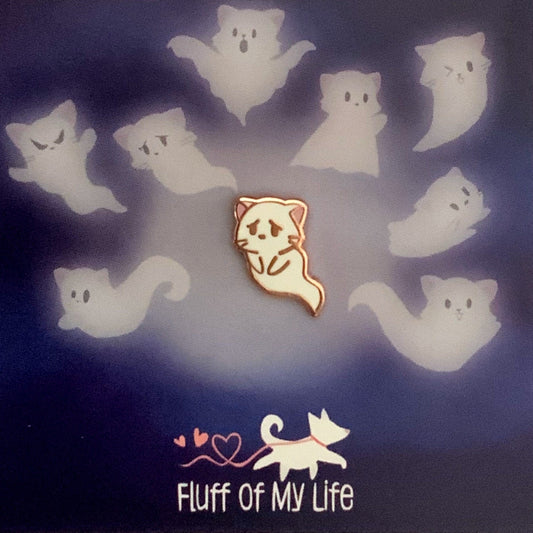 Ghost Kitty, Sad - Tiny Enamel Pin, Halloween Cat Pin, Pins, Brooches & Lapel Pins