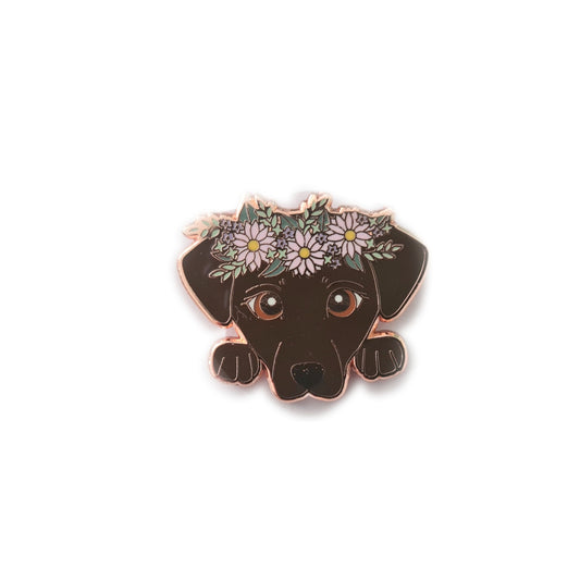 Labrador Pin, Chocolate Lab with White Sunflower Crown - Small 1&quot; Enamel Pin, Pins, Brooches & Lapel Pins