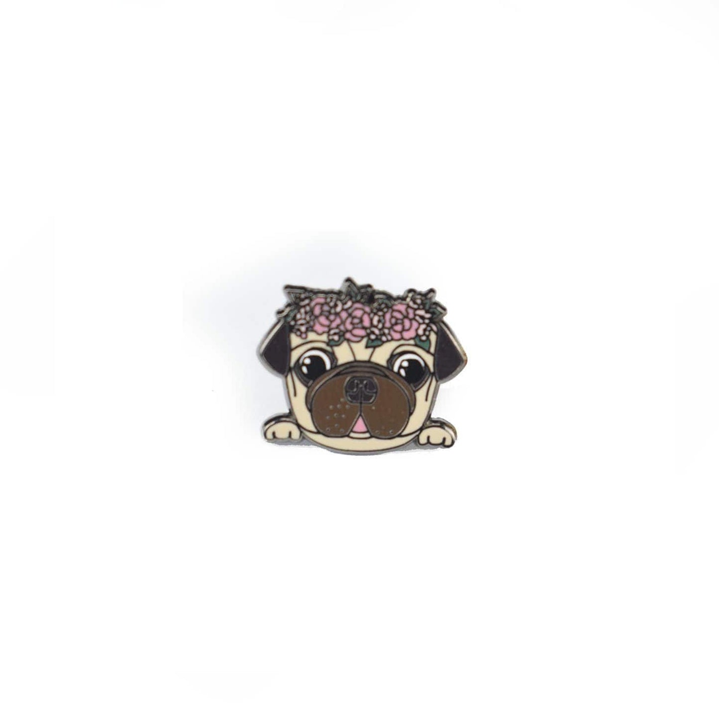 Pug with Floral Crown - Small Enamel Pin, Pins, Brooches & Lapel Pins
