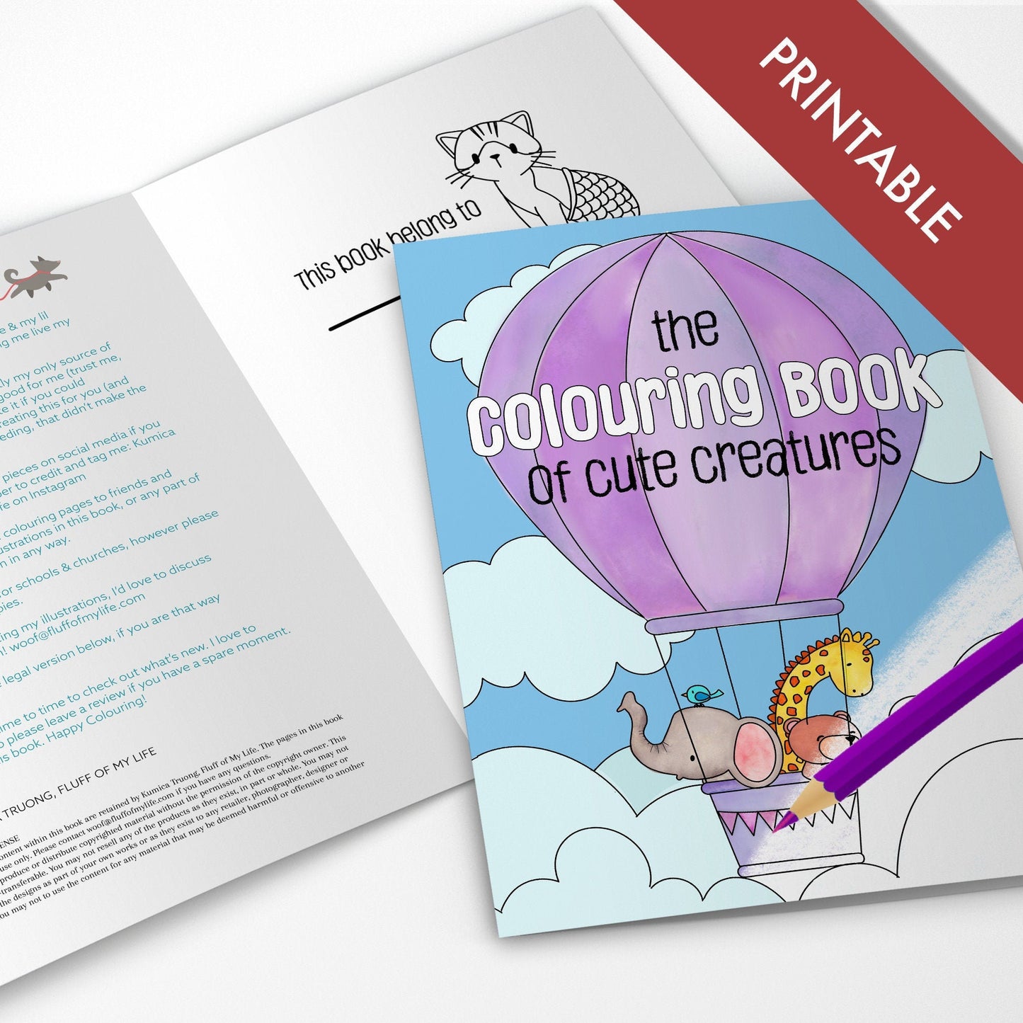 The Colouring Book of Cute Creatures - Printable Colouring Book , Colouring Pages,