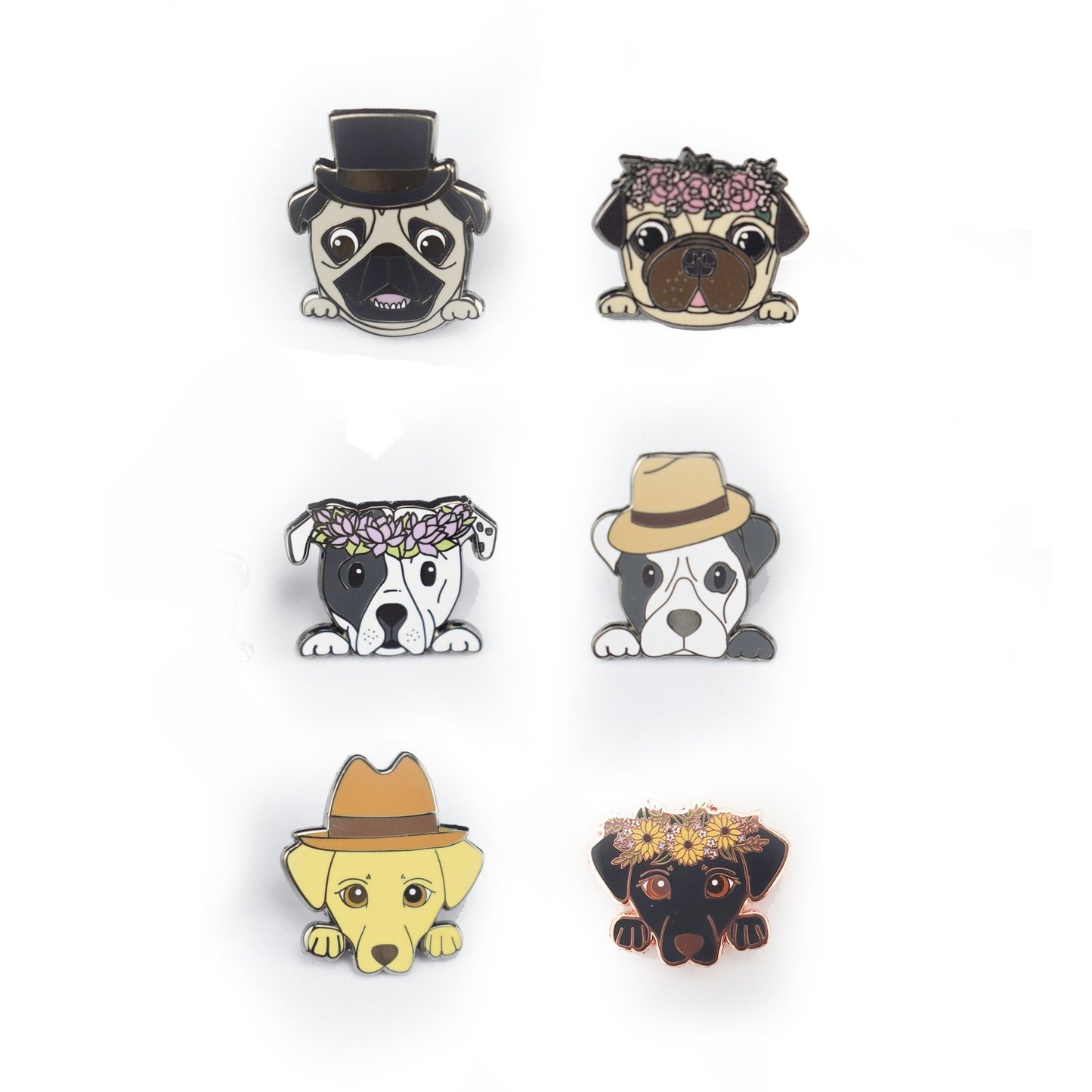 Pug with Top Hat - Small Enamel Pin, Pins, Brooches & Lapel Pins