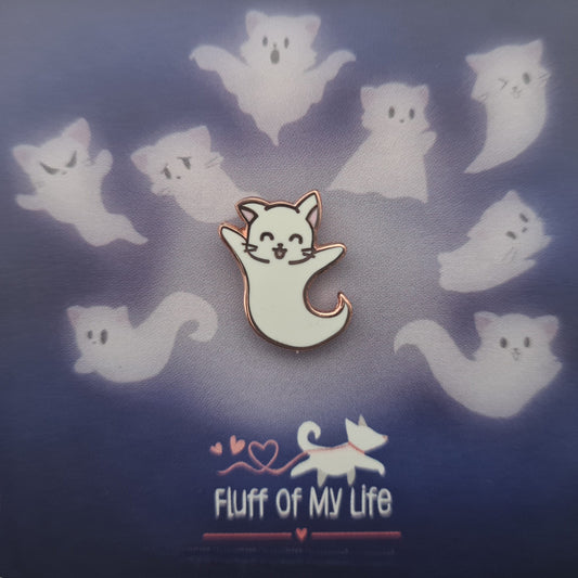 Ghost Kitty, Happy - Tiny Enamel Pin, Mini Pin, Cat Hard Enamel Pin, Pins, Brooches & Lapel Pins