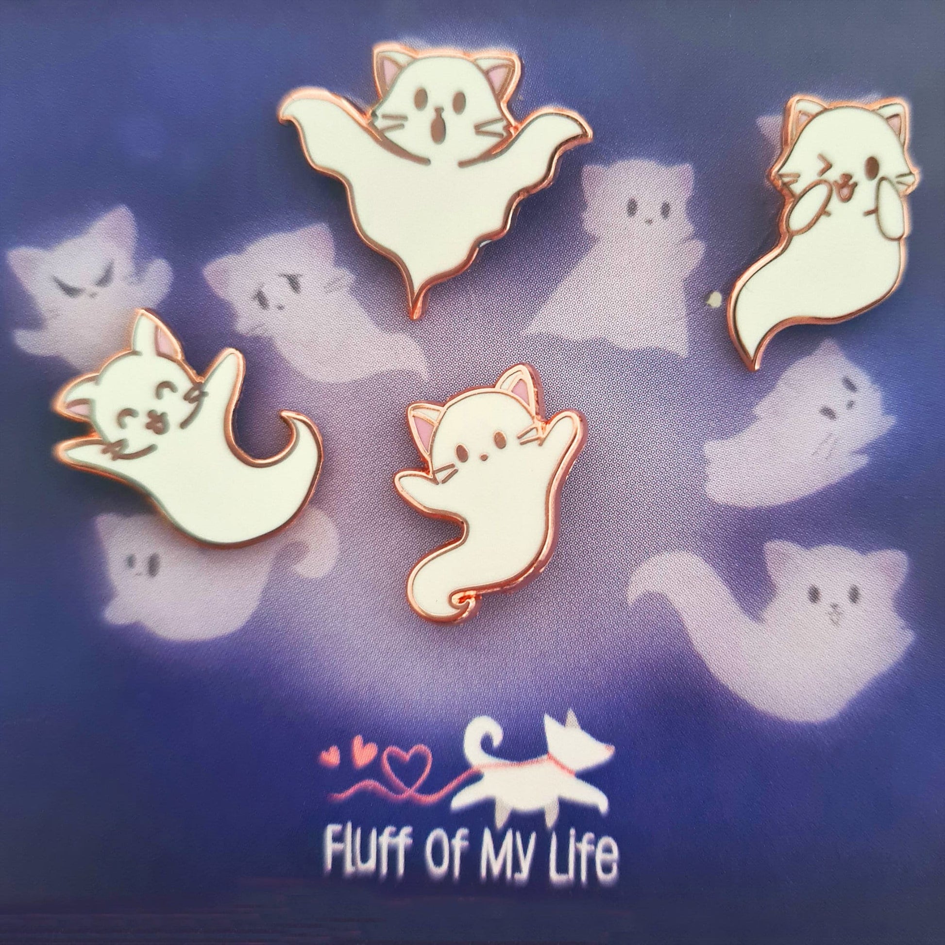 Ghost Kitty, Happy - Tiny Enamel Pin, Mini Pin, Cat Hard Enamel Pin, Pins, Brooches & Lapel Pins