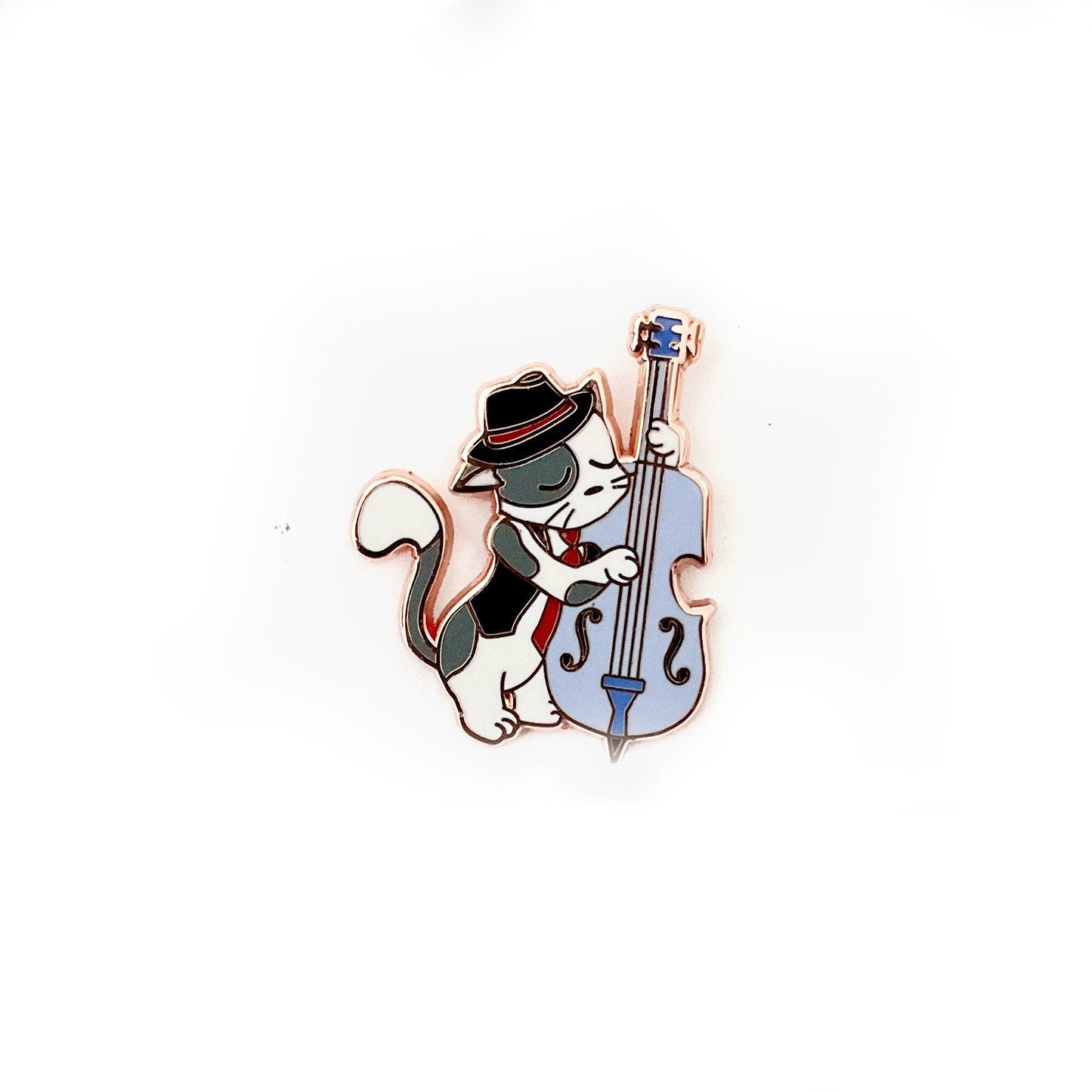 Jazz Kitties Collection - Double Bass Kitty - Small Enamel Pin (All Fluffed Up Pin & Sticker Club), Pins, Brooches & Lapel Pins