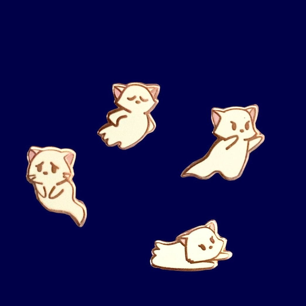 Ghost Kitties, Set of 8 - Tiny Enamel Pin (Halloween, Cat Lapel Pin, Hard Enamel Pin), Pins, Brooches & Lapel Pins