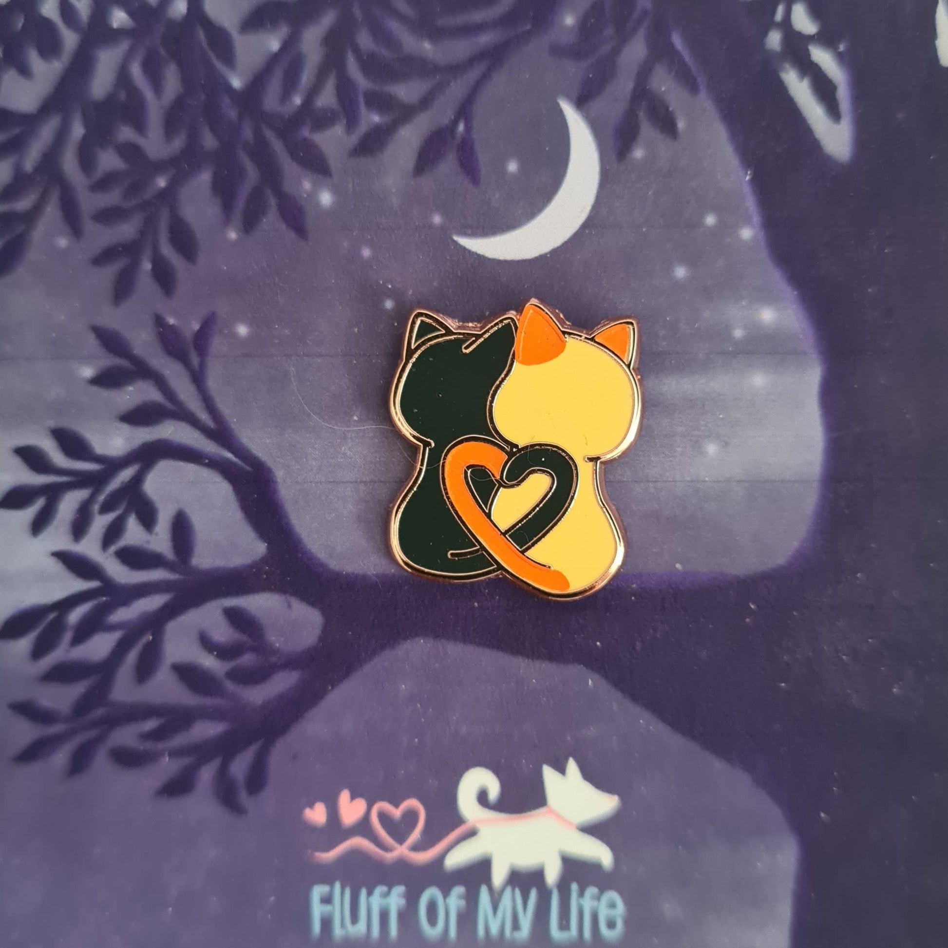 Moonlit Kitty Love - Black & Flamepoint. Valentines Day Cats - Small Enamel Pin, Pins, Brooches & Lapel Pins