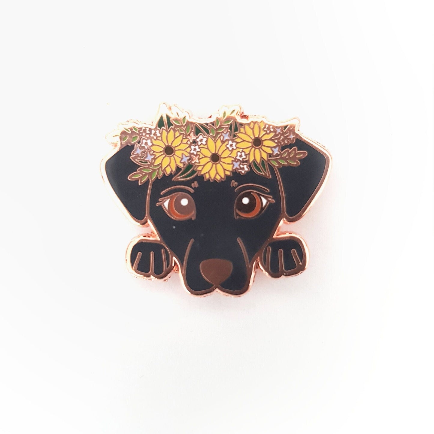 Labrador Pin, Black Lab with Sunflower Crown - Small 1&quot; Enamel Pin, Pins, Brooches & Lapel Pins