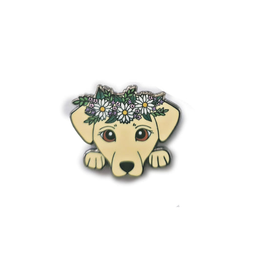Labrador Pin, Yellow Lab with White Sunflower Crown - Small 1&quot; Enamel Pin, Pins, Brooches & Lapel Pins