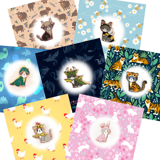 Kitties in Costumes Collection, Set of 7 Pins